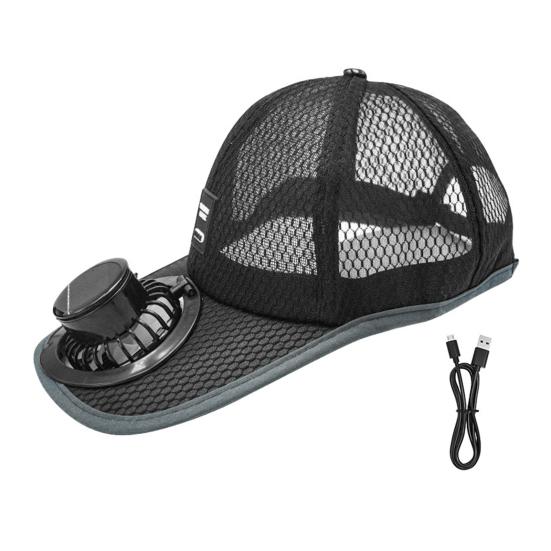 

Baseball Cap Breathable Mesh Sun Hat with USB Charging Solar Power Detachable Safe Fan Cover Adjustable Summer Cooling Hat чёрный