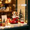 Puppy in Boots Figurine Christmas Santa Boot Resin Figurine, Cute Dog Holiday Tabletop Decor with New Year Party Decorations Bow Bell Holly,