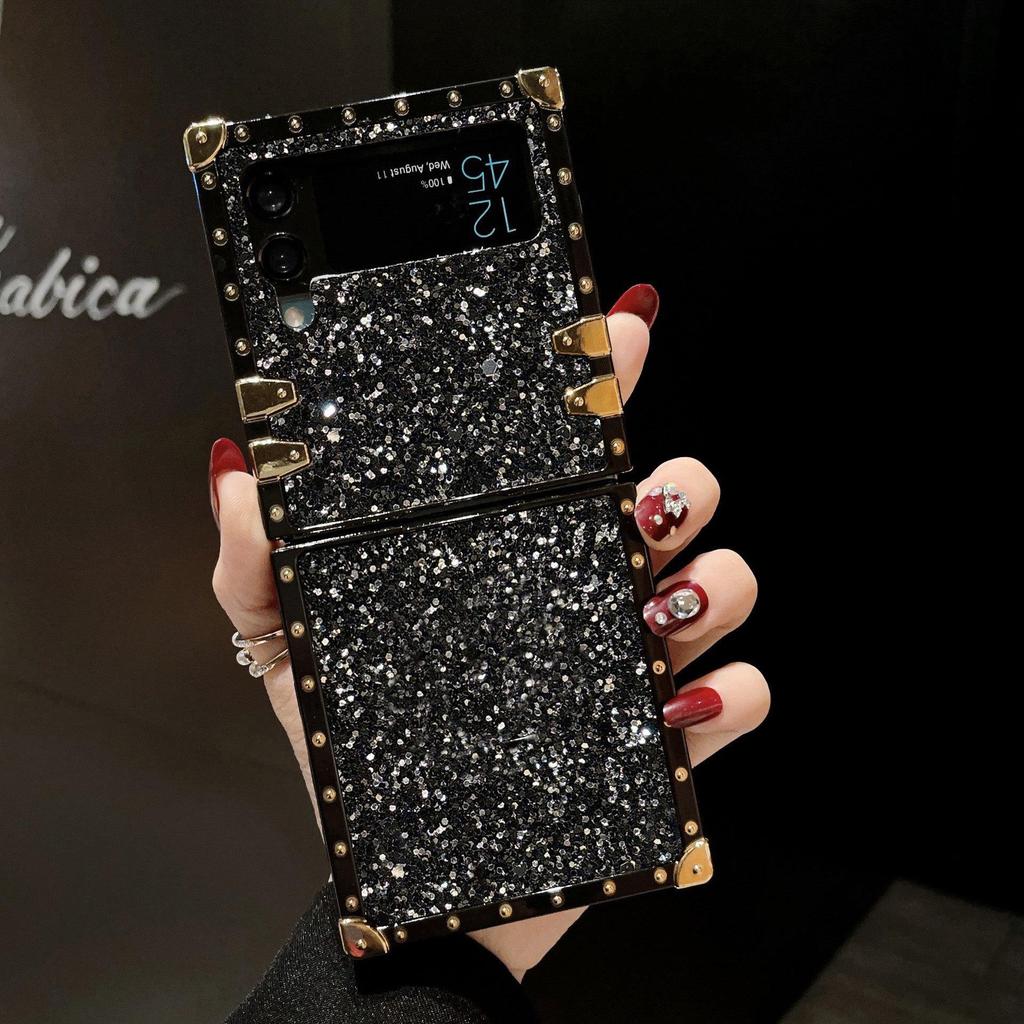 Samsung Z Flip7 Light Luxury Glitter Case: Full Coverage, Anti-fall, Flip5 Compatible, Square Design.