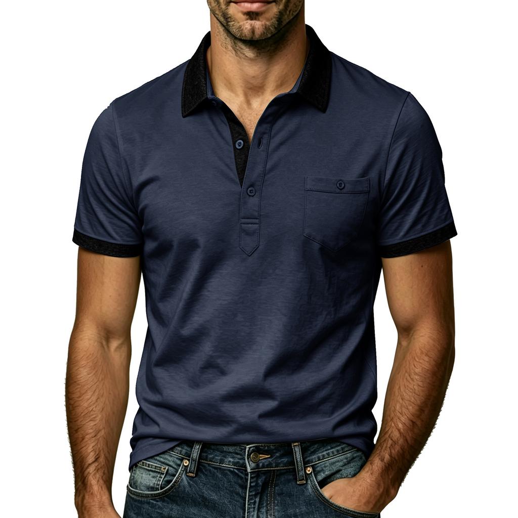 Men's Short Sleeve Polo Shirt Color Block Collar Button Up T-Shirt Daily Streetwear Business Casual Polos