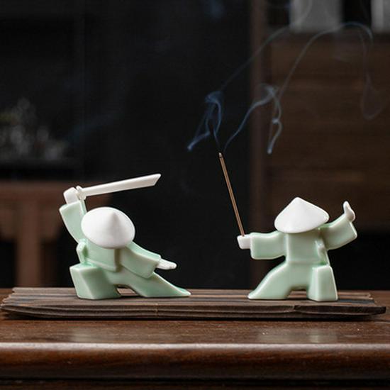 Ceramic Swordsman Incense Holder: Creative Sword-Dancing Ornament & Stick Burner Base