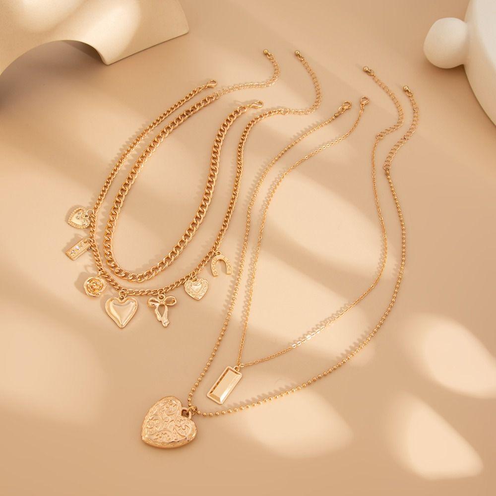 Starfish Shell Multilayer Necklace Heart Pendant Clavicle Chain Women Bohemia Style Necklace  Girls