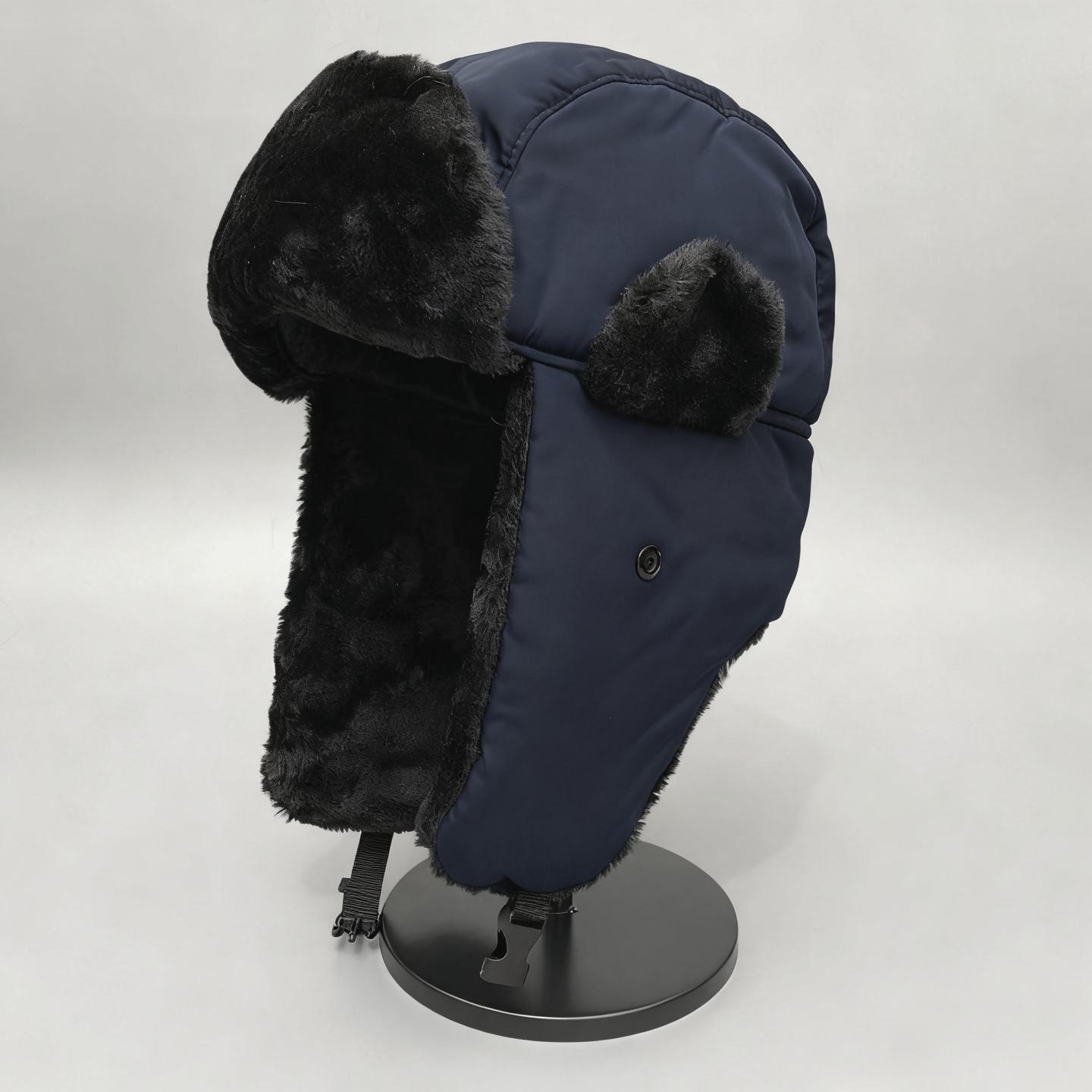 

Bomber Hat with Ear Warmers - Quilted Inelastic Winter Pilot Cap with Buckle Closure, Hand Washable/Dry Clean Friendly one size Темно-синій