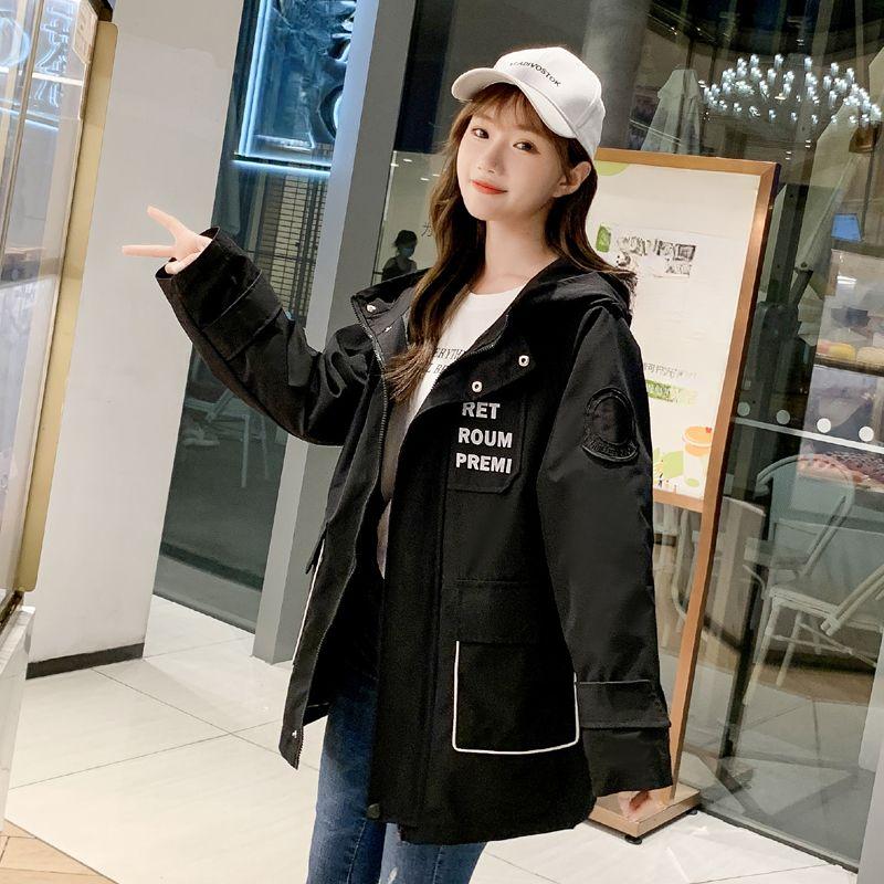 

Куртка Tooling женская весна-осень корейская версия свободной модной универсальной ветровки с капюшоном для студентов XS чёрный