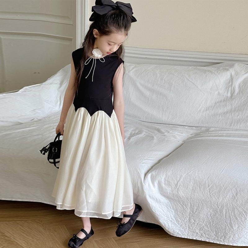 Girls' 2025 Summer Sleeveless Patchwork Mesh Princess Dress for Tweens
