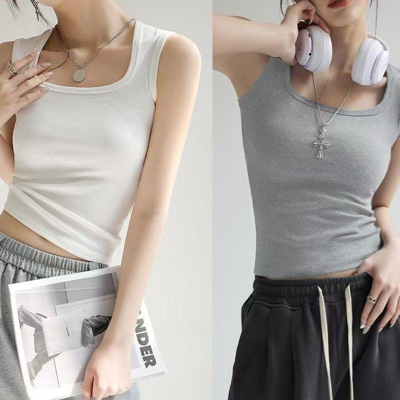 2026 Spring Women's Racerback Camisole Vest with Wide Shoulder Straps – Side Coverage and Solid Color