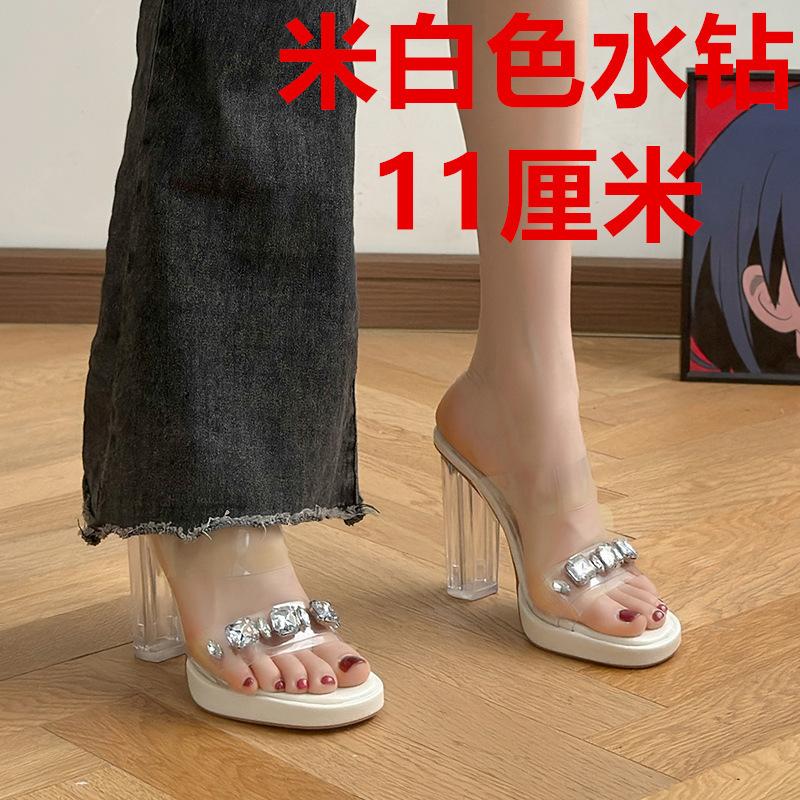 

Французские стразы прозрачный кристалл каблук сандалии женские летние перепонки ремешок высокое чувство толстый каблук шлепанцы высокий каблук носить сандалии 42