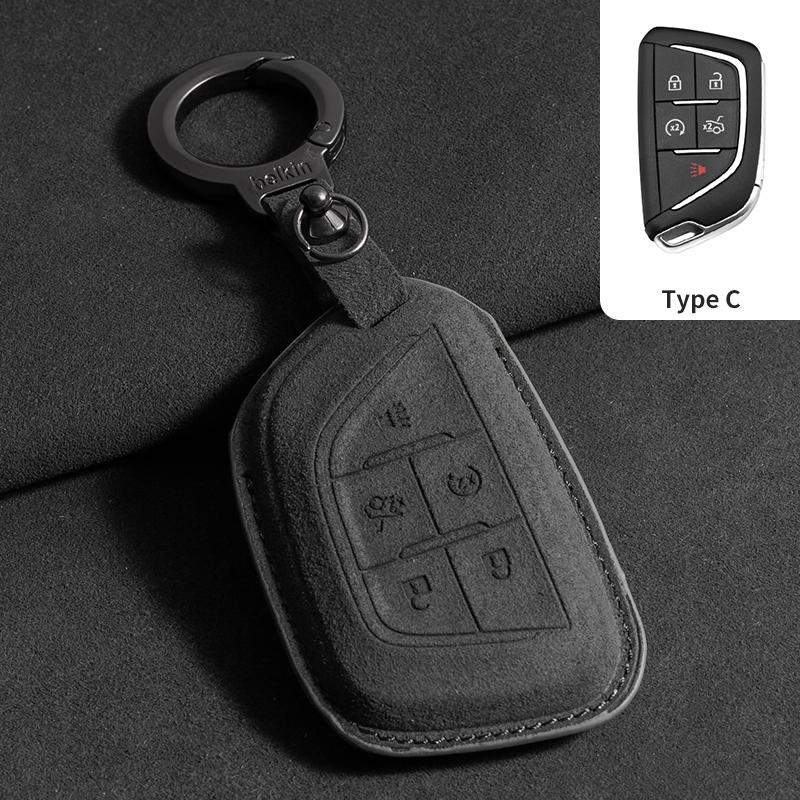 Suede Car Key Case Cover For Cadillac Escalade ESV SRX STS XT4 CT4 CT5 ATS CT6 CTS DTS XT5 Car Key Protective Shell Accessories