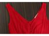 Women's V-Neck Red Dress for Travel and Vacation: Beach, Desert, and Grassland Style (F2105)