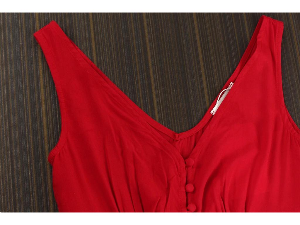 Women's V-Neck Red Dress for Travel and Vacation: Beach, Desert, and Grassland Style (F2105)