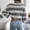 Long Sleeve Loose Knit Sweater for Women O Neck All Match Contrast Fall Winter S-L
