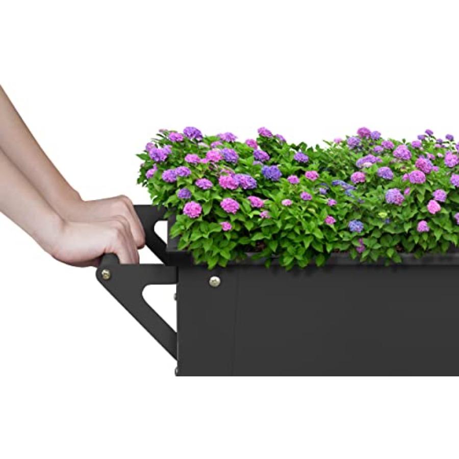 Raised Planter Box Outdoor with Legs Elevated Garden Bed with Wheels for Vegetables Flowers Herbs Planting Black