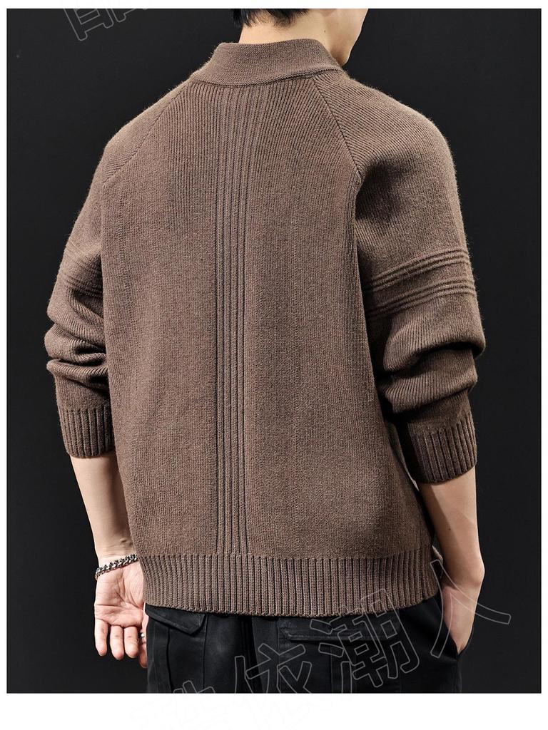 2025 Men's High Neck Zipper Sweater - American Style Autumn/Winter Knit Pullover, High-End Outerwear, Plus Size Available