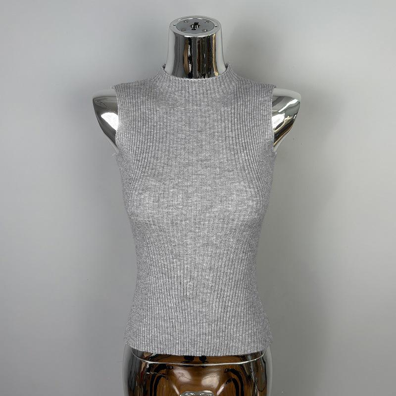 Slim Pure Desire Style Feminine Knit Vest with Half-High Collar