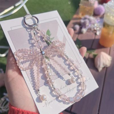 Premium Three-dimensional Bow Crystal Pearl Mobile Phone Chain Lanyard Women's Bag Key Pendant Portable Metal Buckle