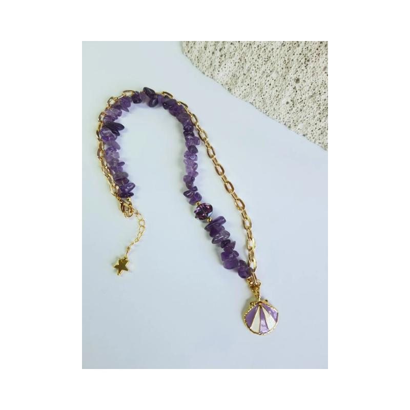 

Ожерелье от Tim Designing Special Design из морской ракушки и аметиста с натуральным малиновым камнем 40 cm