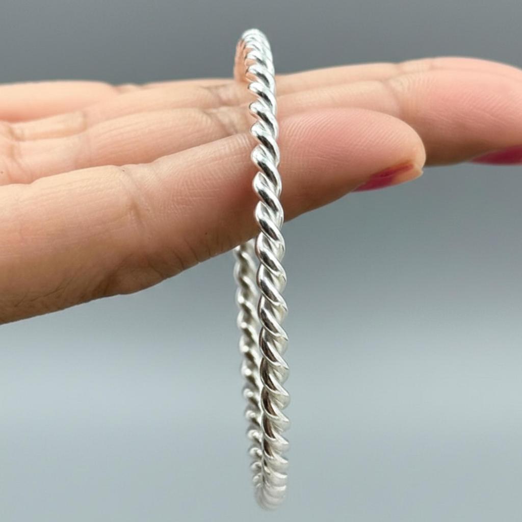 Twisted 925 Sterling Silver Bangle, Handmade Minimalist Everyday Wear Jewelry, Gift for Her