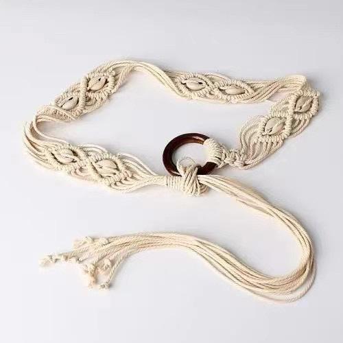 

Богемный круглый ремень с пряжкой из вощеного шнура, плетеный, в этническом стиле, ручной работы, с ракушками, женский, повседневный стиль для отпуска, пояс-шнур 125cm