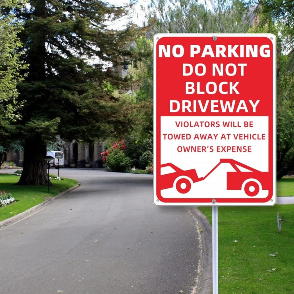 2 Pack Metal No Parking Sign, 10" x 14" Do Not Block Driveway Sign Will Be Towed Away, Made of 40 mil Rust Free Aluminum, Reflective & UV Protected