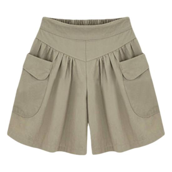 Women Shorts Elastic High Waist Wide Leg Casual Short Pants with Pockets Solid Color Loose Fit Casual