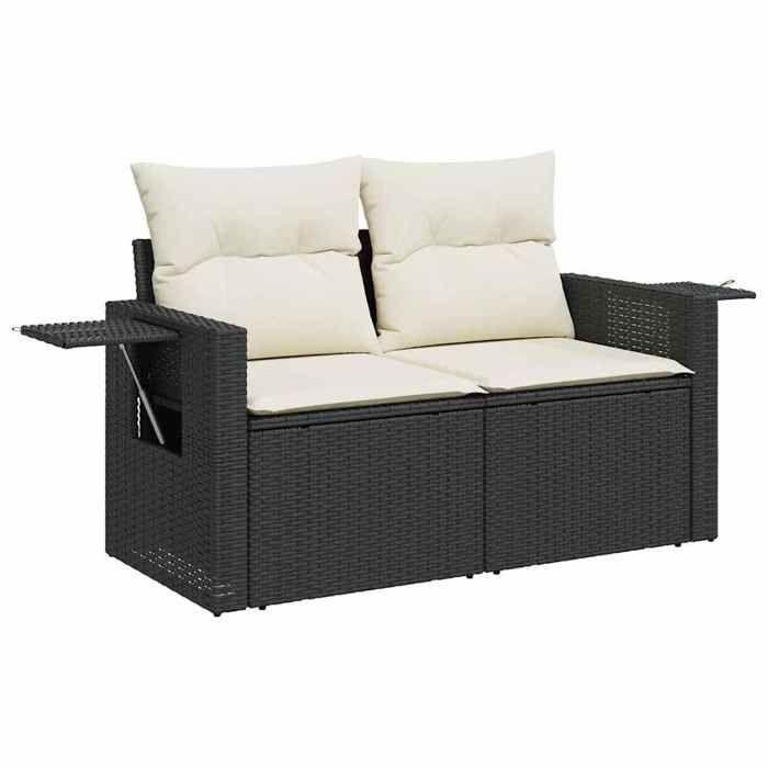 VidaXL Salon de jardin 7 pcs avec coussins noir résine tressée 3267756