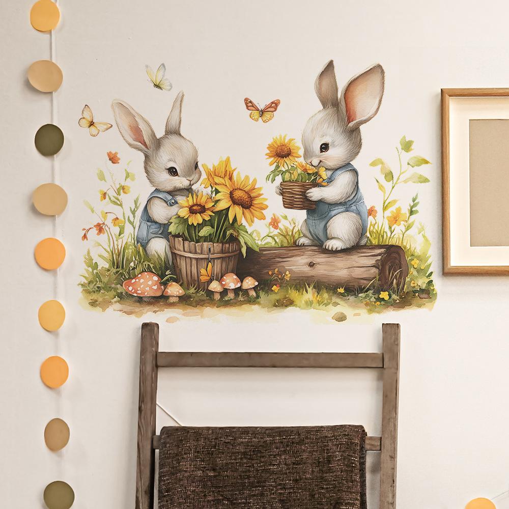 Hardworking Little Rabbit Garden Sunflower Butterfly Home Atmosphere Decorative Wall Stickers