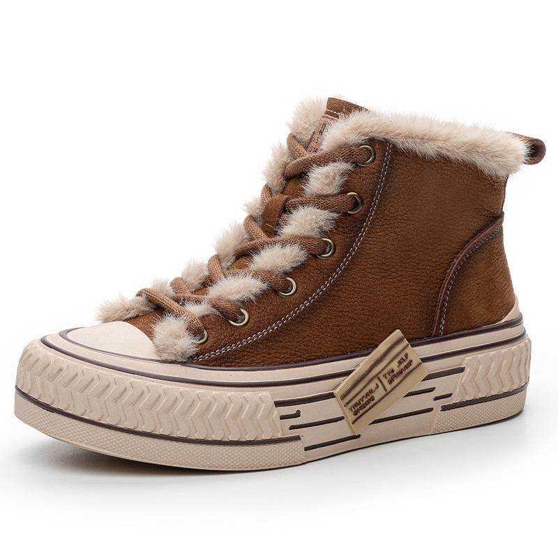 

The first layer of cowhide high-top board shoes, winter new warm and velvet versatile casual fashion leather women s boots 40 хаки