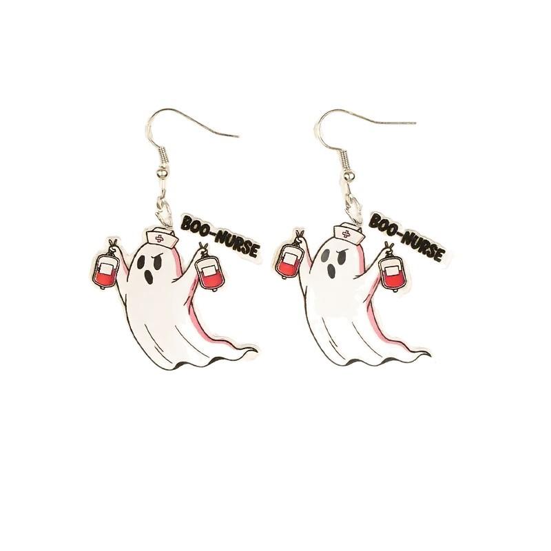 European and American cross-border explosion Halloween funny ghost earrings flat acrylic nurse s day syringe ghost earrings