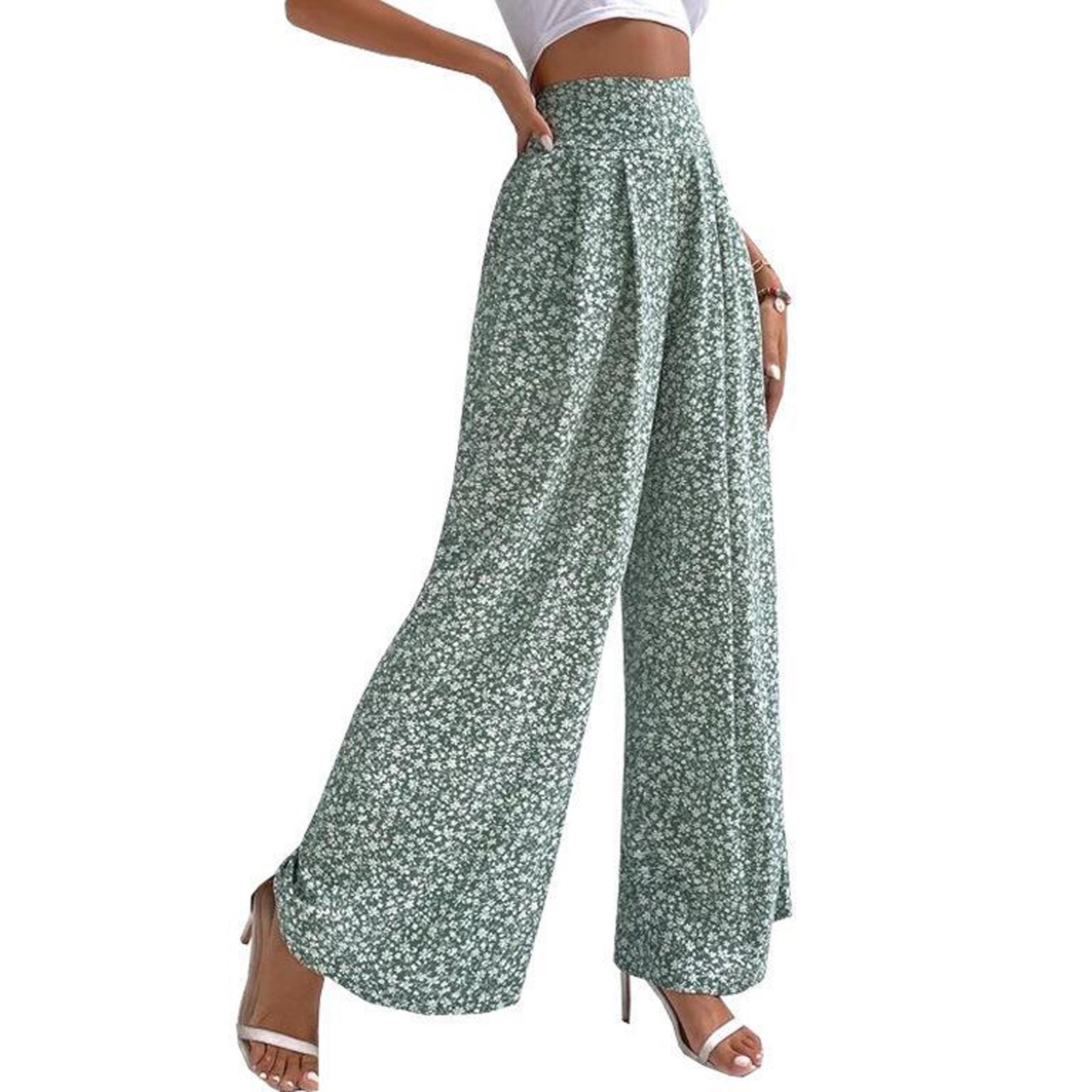 

Женские повседневные широкие брюки с эластичной талией и карманами с принтом, широкие брюки с высокой талией XXL зелёный