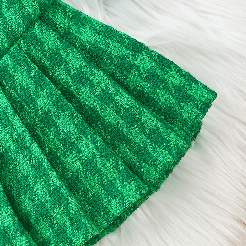 3-teiliges Herbst-Outfit für Mädchen, 4 Jahre, 5 Jahre, 6 Jahre, 7 Jahre, Langarm-Knopfmantel, plissierter karierter Rock, Hut-Set