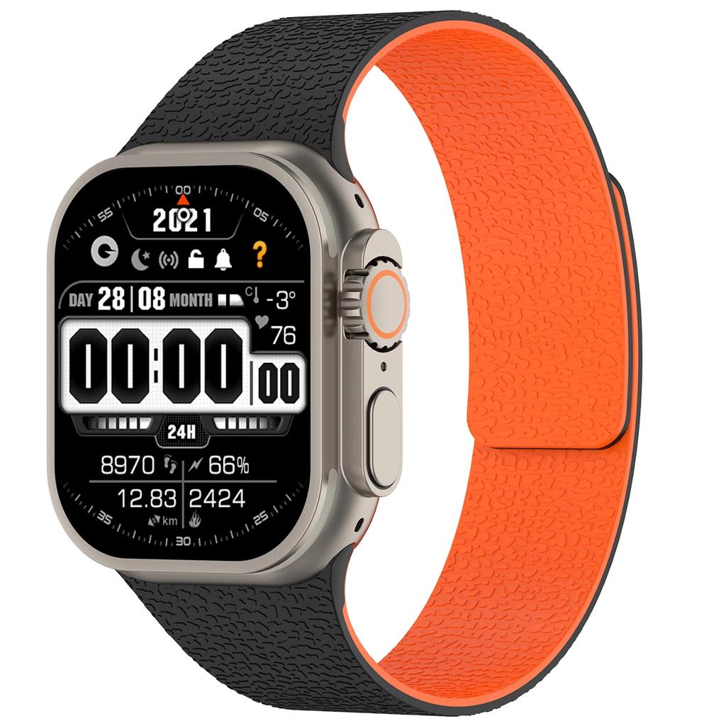Magnetic Sport Strap For Apple Watch Ultra 3/2 49mm 38 40 41 44 45 46mm Litchi Pattern Silicone Band For Iwatch S11 10 9 8 7 SE3