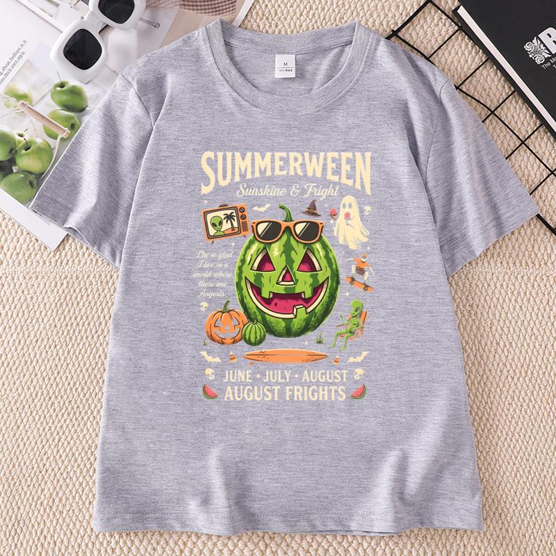 Summerween Spooky Summer Tshirt Watermelon Pumpkin Season Tshirt Halloween Short Sleeve Graphic T Shirts Clothing