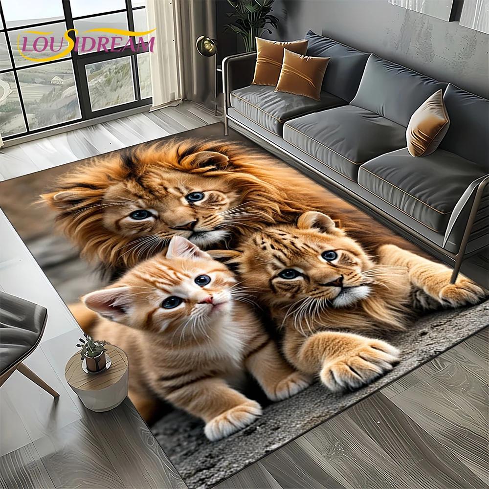 Fierce Tiger Lion Leopard Beast Animal Wildlife Cartoon Carpet Rug for Living Room Bedroom Sofa Decoration,Non-slip Floor Mat
