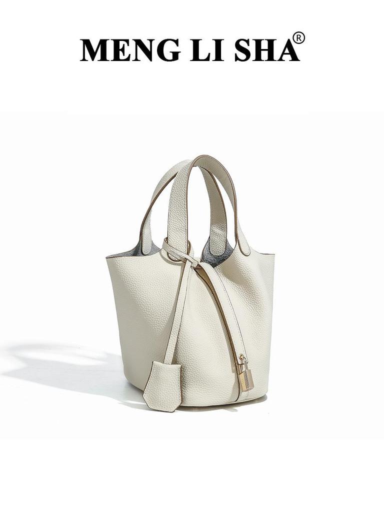 Genuine Leather Women's Bucket Bag - Cowhide Handbag, High-End Women's Tote and Mommy Bag, Vegetable Basket Style 2026 New Release.