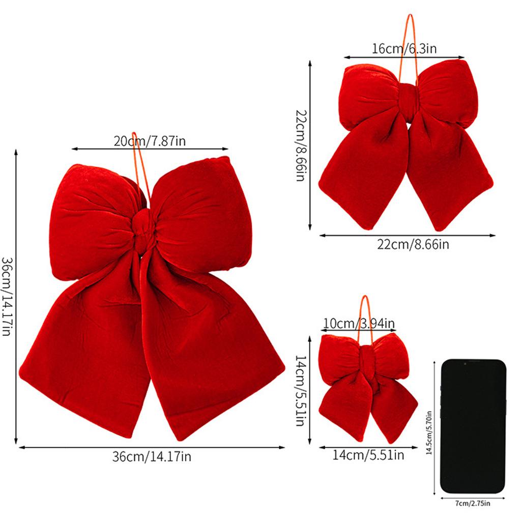 Christmas Bow Red Velvet Multiple Sizes Set Christmas Tree Decoration Festive Holiday Home Wall Door Ornament Collectible Gift