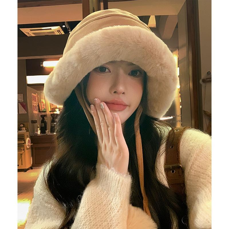 Winter Plush Bucket Hat Thickened Warm Ear Cap Children Windproof Big Head Circumference Winter Suede