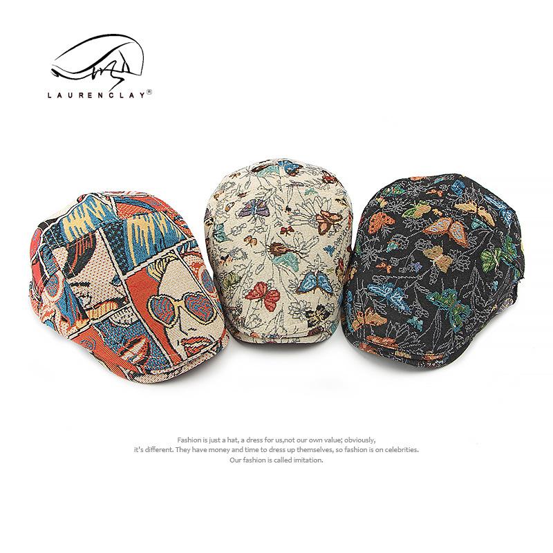 Autumn and winter new medium hat ladies cap personality butterfly embroidery beret women