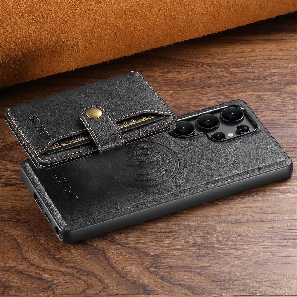 For MagSafe Magnetic Detachable Wallet with Card Holder Phone Case for Galaxy S25 S24 S23 S22 Ultra Leather Protective Cover