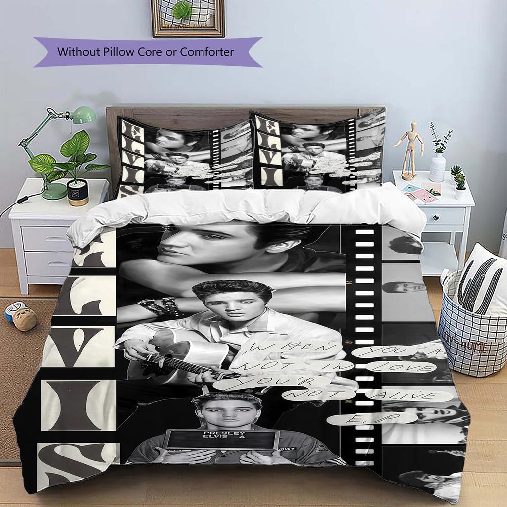Elvis Presley Pattern Bedding,Quilt Set Quilt Cover Pillowcase Home Birthday Gift (1 * duvet cover + 2 * pillowcase, without core)