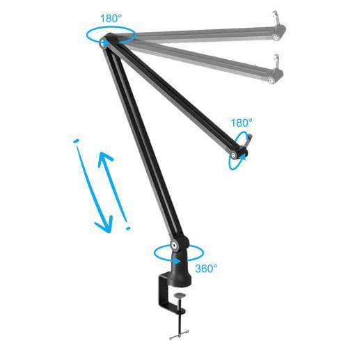 Adjustable Microphone Arm, Black, Desktop Microphone Stand with Microphone Clip Holder and Microphone Screw Adapter, 360-Degree Rotation, Cable Manage