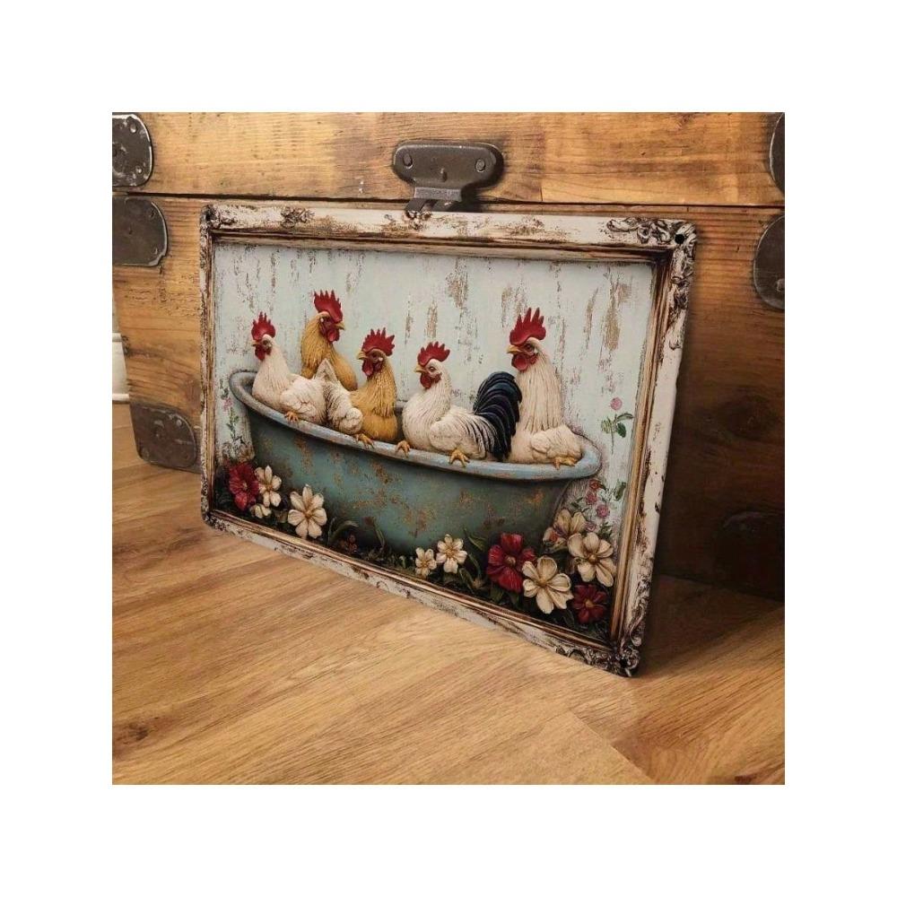 Cute Chicken Tin Sign Farmhouse Kitchen Wall Decor Farmer Gift Vintage Metal Plaque