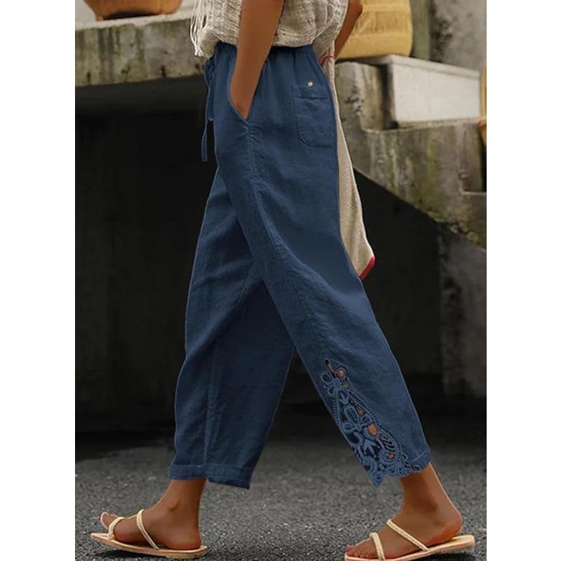 Casual Wide Leg Pants with Elastic Waistband and Solid Color Print