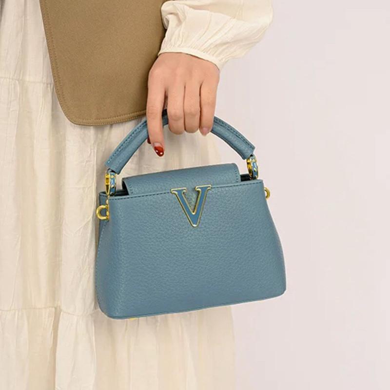 Luxury Fashi Leather Women Handbags 2026 Summer New Small Shoulder Crossbody Bag Portable V Letter Shell Messenger Bags