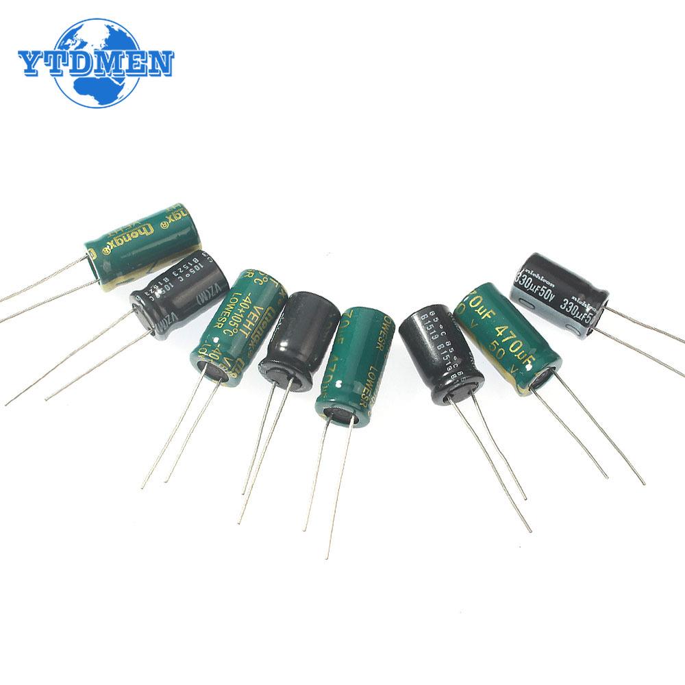 120PCS 50V DIP Aluminum Electrolytic Capacitor High Frequency Low ESR Electronic Capacitor Kit 1uF-2200uF 15 Types Capacitance
