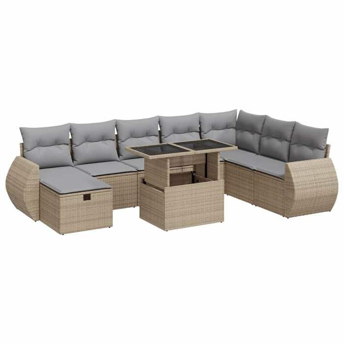 VidaXL Garden Lounge Set with Cushions 9 Pcs Beige Braided Resin 3327919