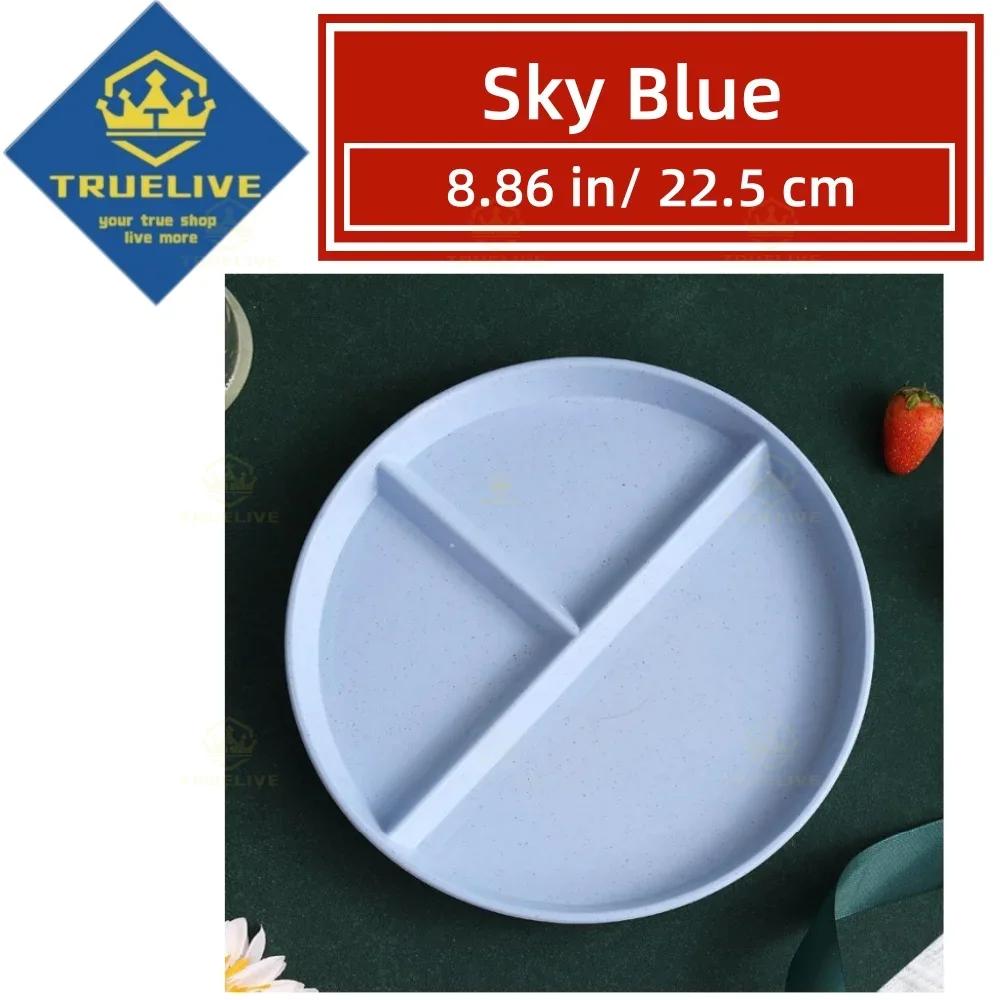 5/3/1pcs Reusable Round Dinner Plate Divided Dish In 3 Diet Dinner Plate Lightweight Wheat Straw Plates Weight Control Bowl