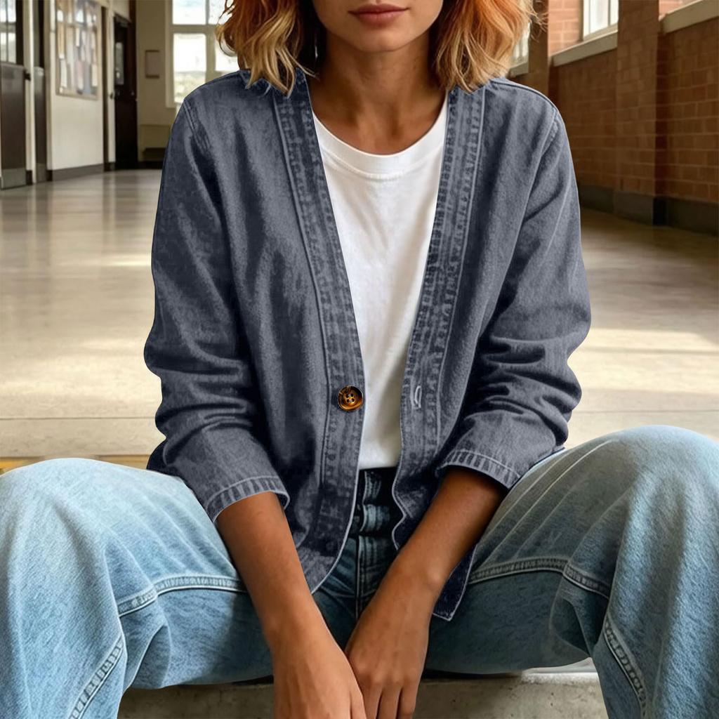 Women’s Casual Denim Cardigan Jacket Long Sleeve Button Front Relaxed Fit Lightweight Outerwear for Everyday Wear