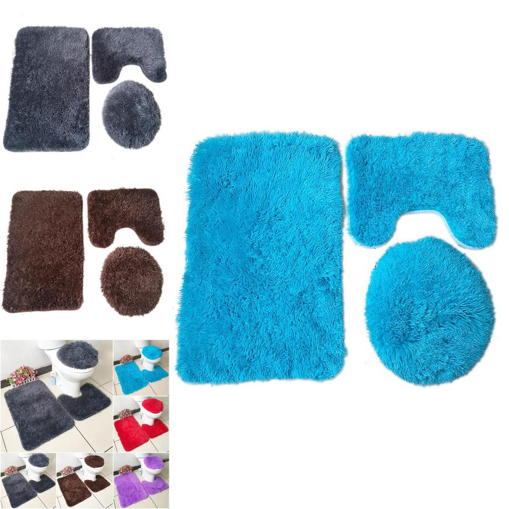 Luxurious 3 Piece Faux Shaggy Soft Bathroom Set With Anti-slip Design For Safety