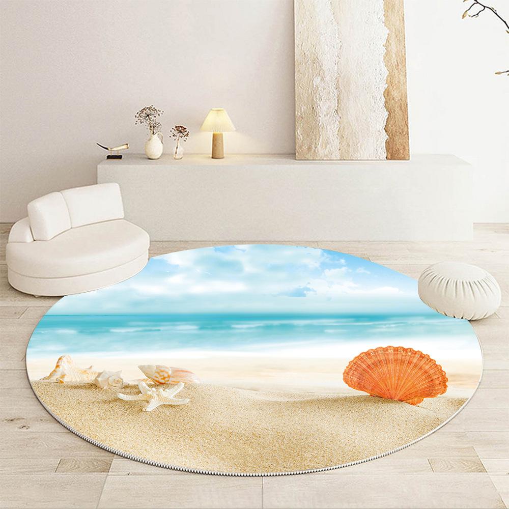 Luxury Beach Scenic Seaside Pattern Round Shape Floor Mats Kitchen Hallway Runner Rug Bedroom Living Room Soft Carpet Non-slip Area Rug