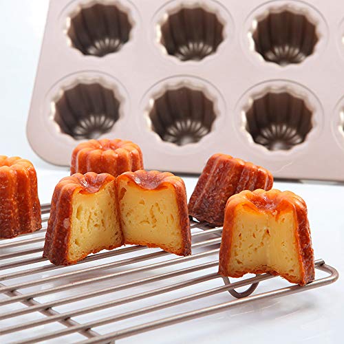 CHEFMADE Canelé Mold, 12 Pieces, Non-sticky Cake Mold, Exterior Dimensions: Approx. 32.5 X 25.8 Cm, Cup Size: 5.5cm